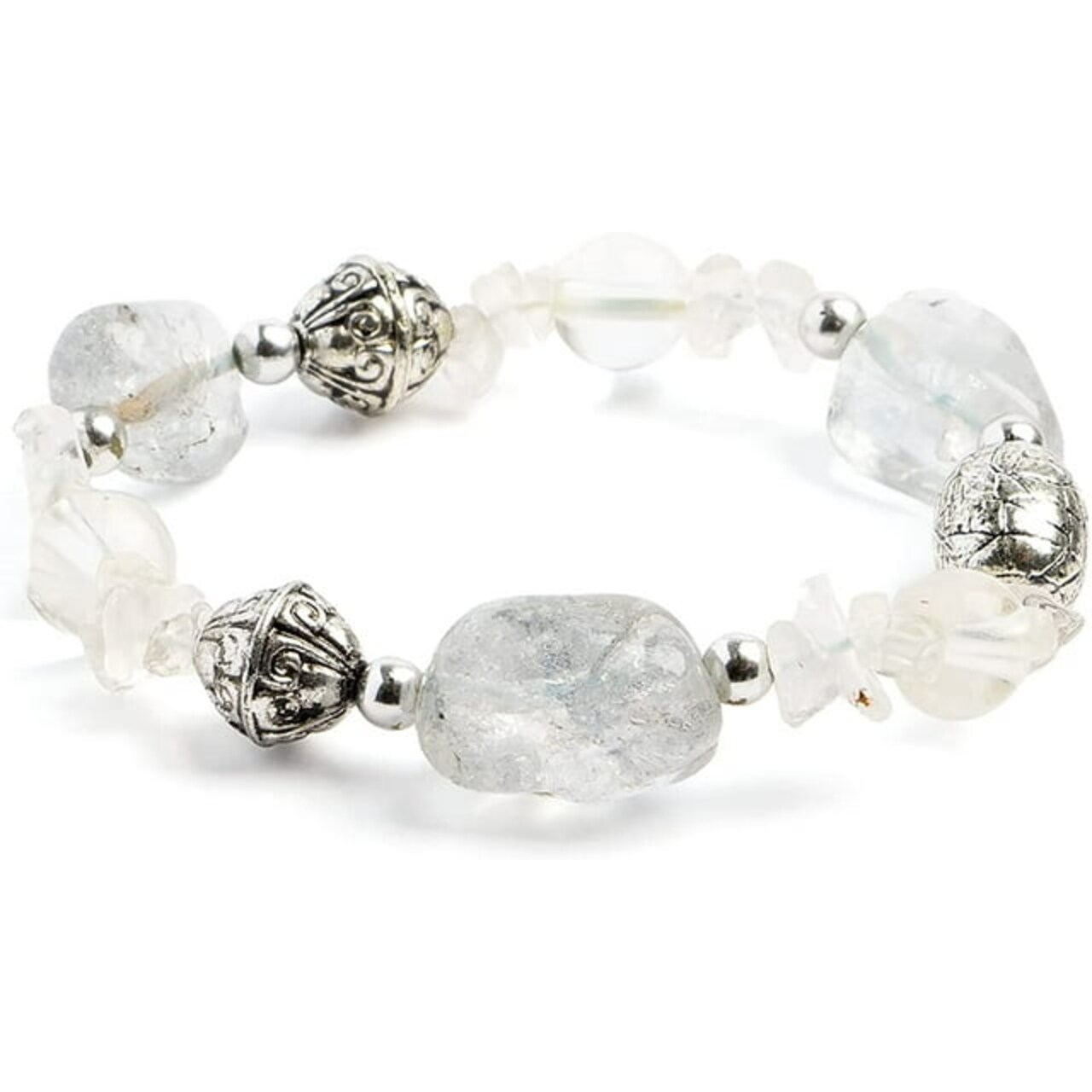 Earth's Jewels Semi-Precious Natural Crystal Quartz Clear Stretch Bracelet
